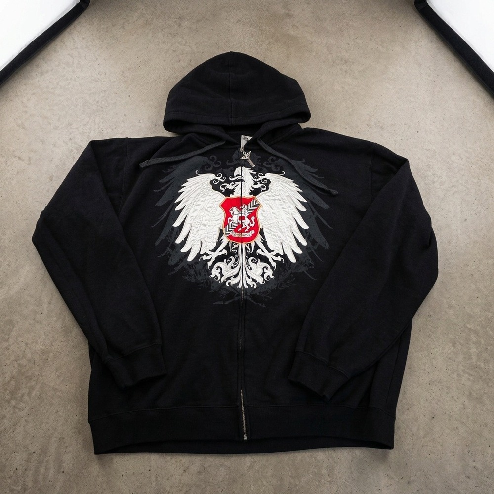 Vintage Avirex Zip Up Hoodie Mens Xxl Black Embroidered Eagle Crest Y2k Grunge
